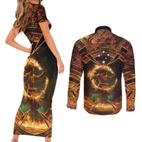 Samoa Teuila 2024 Festival Couples Matching Short Sleeve Bodycon Dress and Long Sleeve Button Shirt Samoan Siva Afi With Red Gingers LT14 - Polynesian Pride
