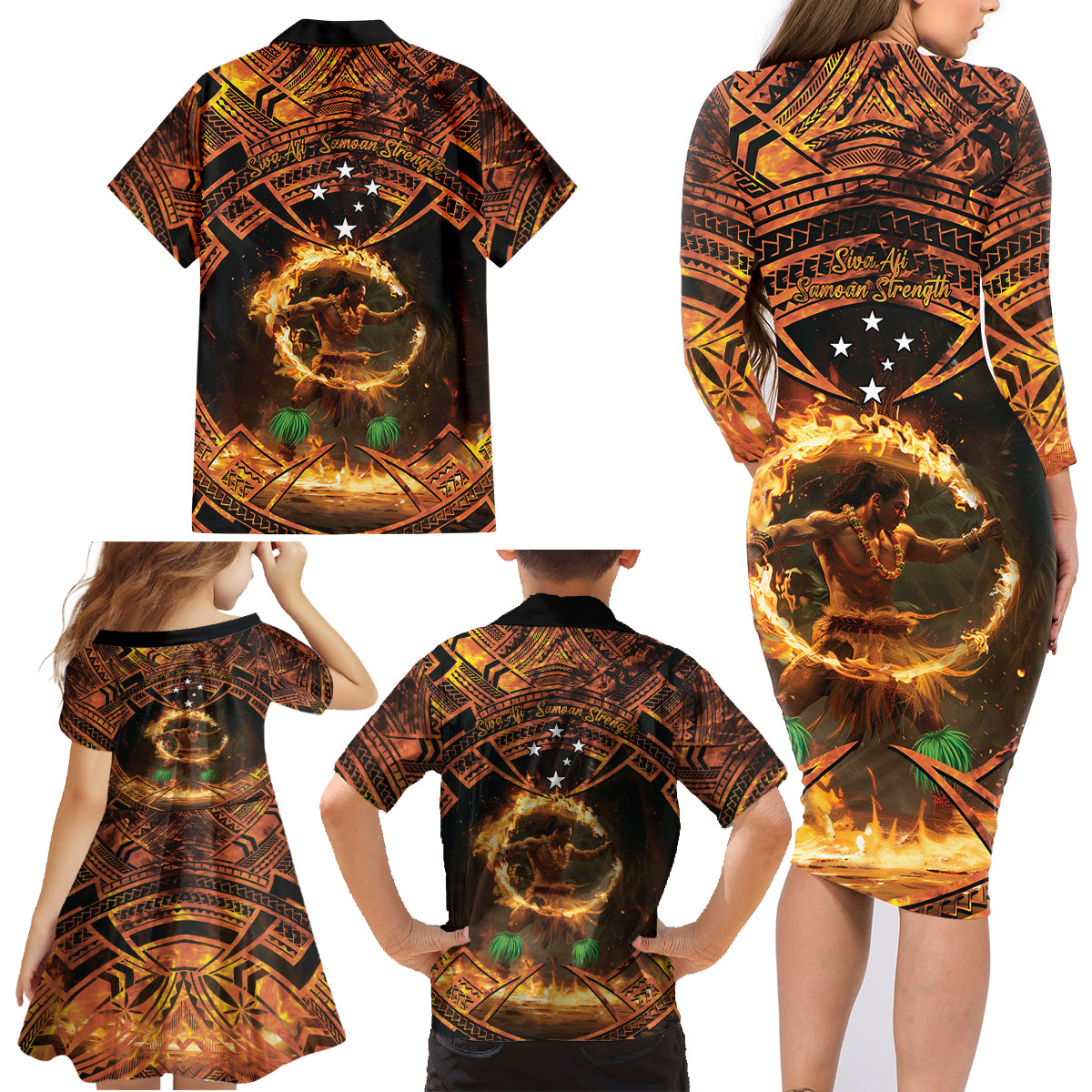 Samoa Teuila 2024 Festival Family Matching Long Sleeve Bodycon Dress and Hawaiian Shirt Samoan Siva Afi With Red Gingers LT14 - Polynesian Pride