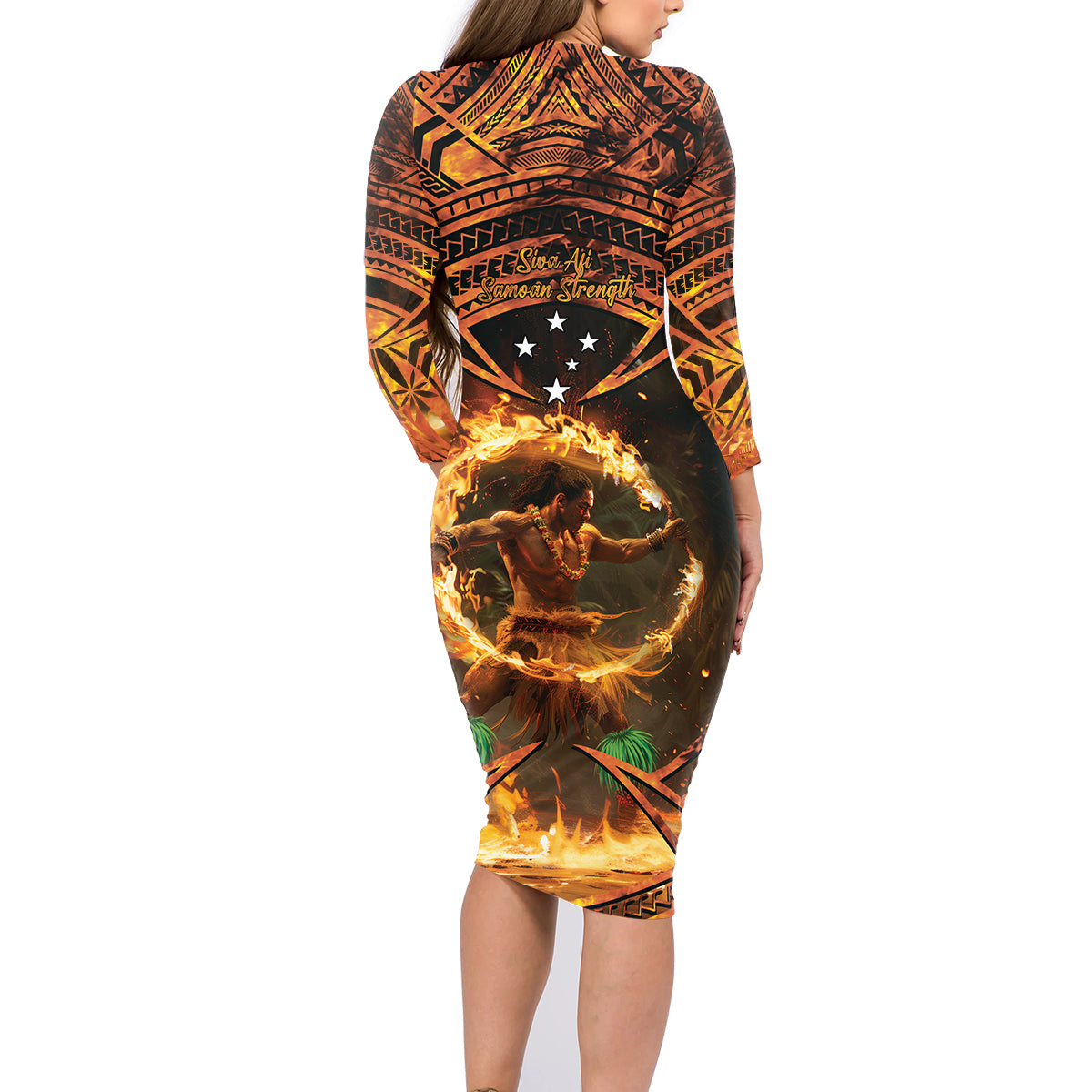 Samoa Teuila 2024 Festival Family Matching Long Sleeve Bodycon Dress and Hawaiian Shirt Samoan Siva Afi With Red Gingers LT14 - Polynesian Pride
