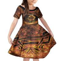Samoa Teuila 2024 Festival Family Matching Off Shoulder Maxi Dress and Hawaiian Shirt Samoan Siva Afi With Red Gingers LT14 Daughter's Dress Black - Polynesian Pride