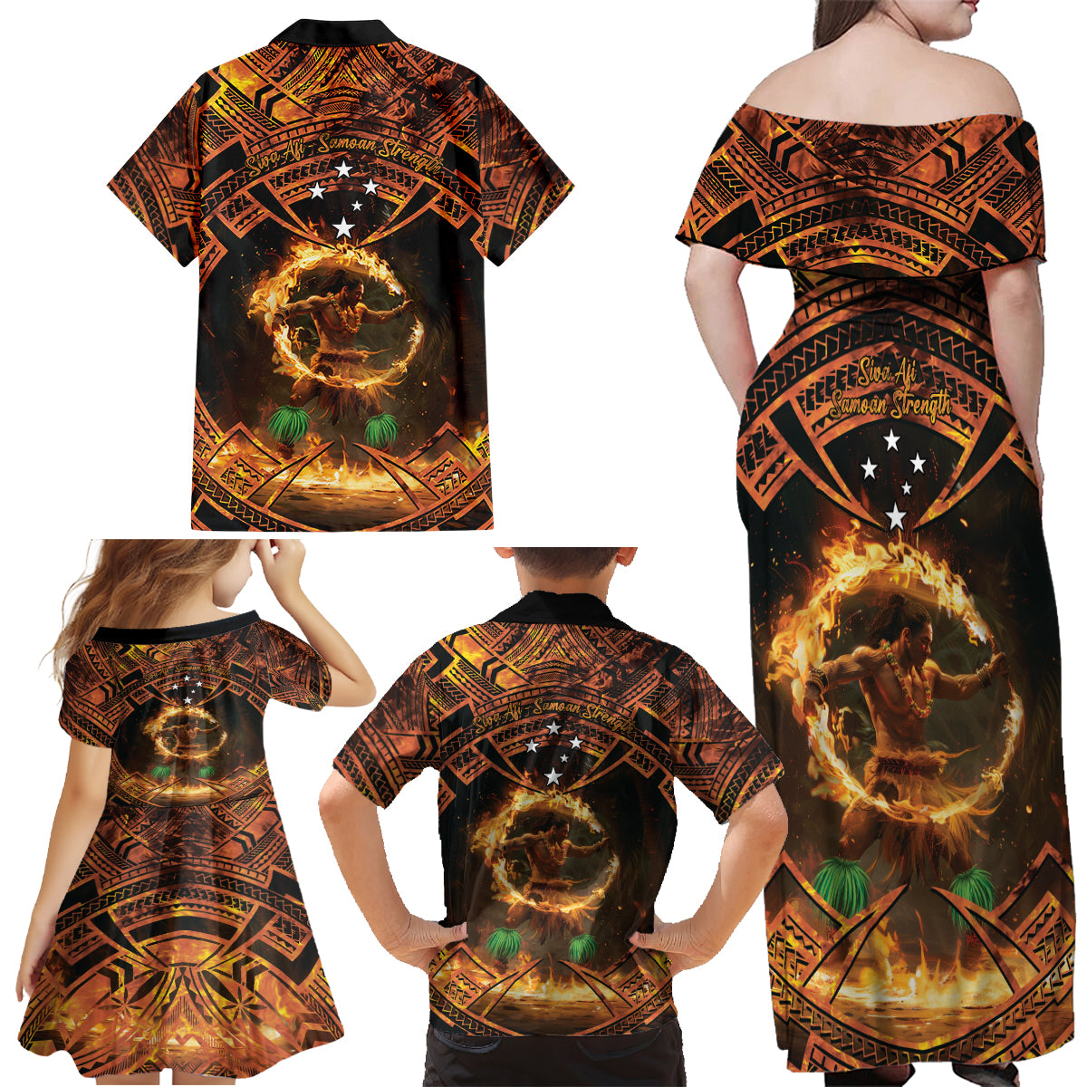 Samoa Teuila 2024 Festival Family Matching Off Shoulder Maxi Dress and Hawaiian Shirt Samoan Siva Afi With Red Gingers LT14 - Polynesian Pride