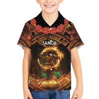Samoa Teuila 2024 Festival Family Matching Off Shoulder Maxi Dress and Hawaiian Shirt Samoan Siva Afi With Red Gingers LT14 Son's Shirt Black - Polynesian Pride