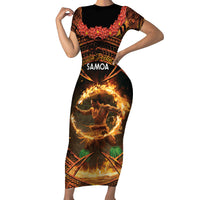 Samoa Teuila 2024 Festival Family Matching Short Sleeve Bodycon Dress and Hawaiian Shirt Samoan Siva Afi With Red Gingers LT14 Mom's Dress Black - Polynesian Pride