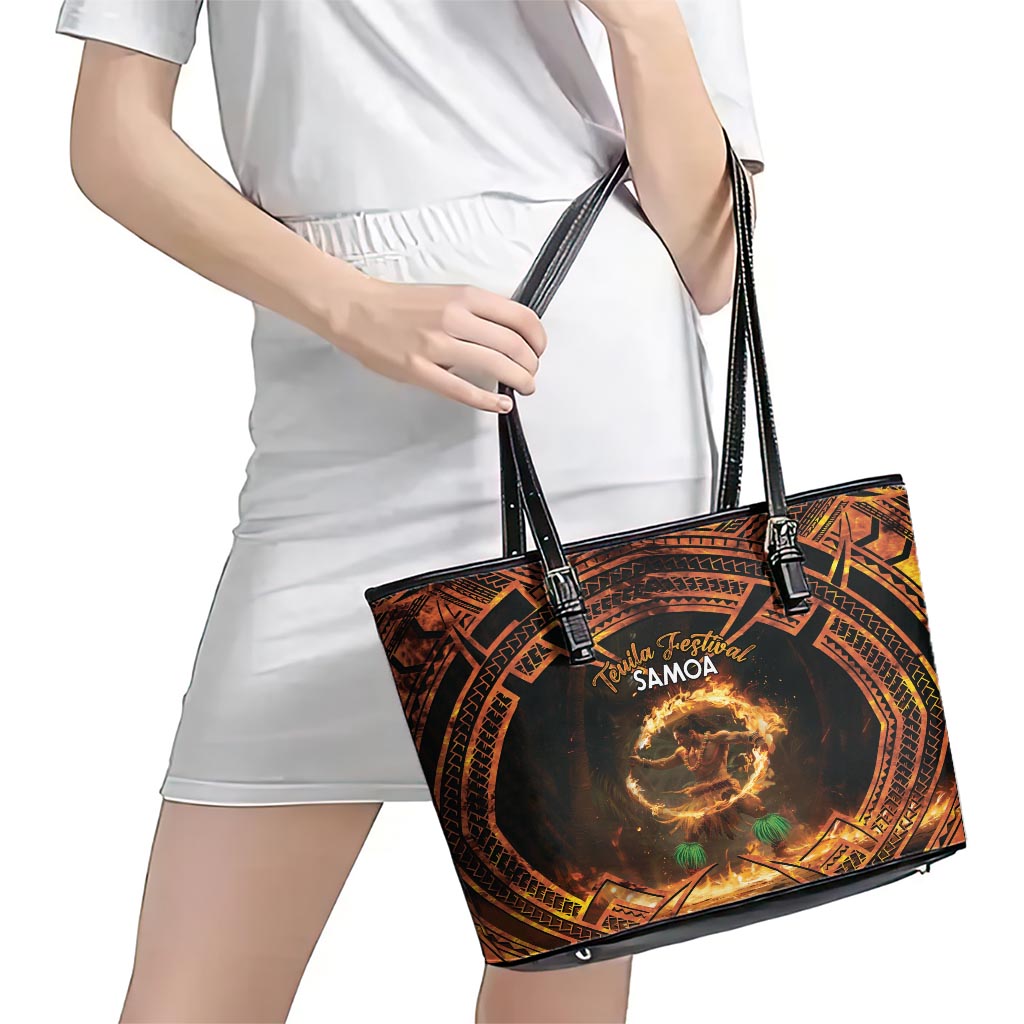 Samoa Teuila 2024 Festival Leather Tote Bag Samoan Siva Afi With Red Gingers