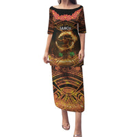 Samoa Teuila 2024 Festival Puletasi Samoan Siva Afi With Red Gingers LT14 Long Dress Black - Polynesian Pride