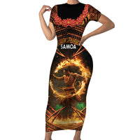 Samoa Teuila 2024 Festival Short Sleeve Bodycon Dress Samoan Siva Afi With Red Gingers LT14 Long Dress Black - Polynesian Pride