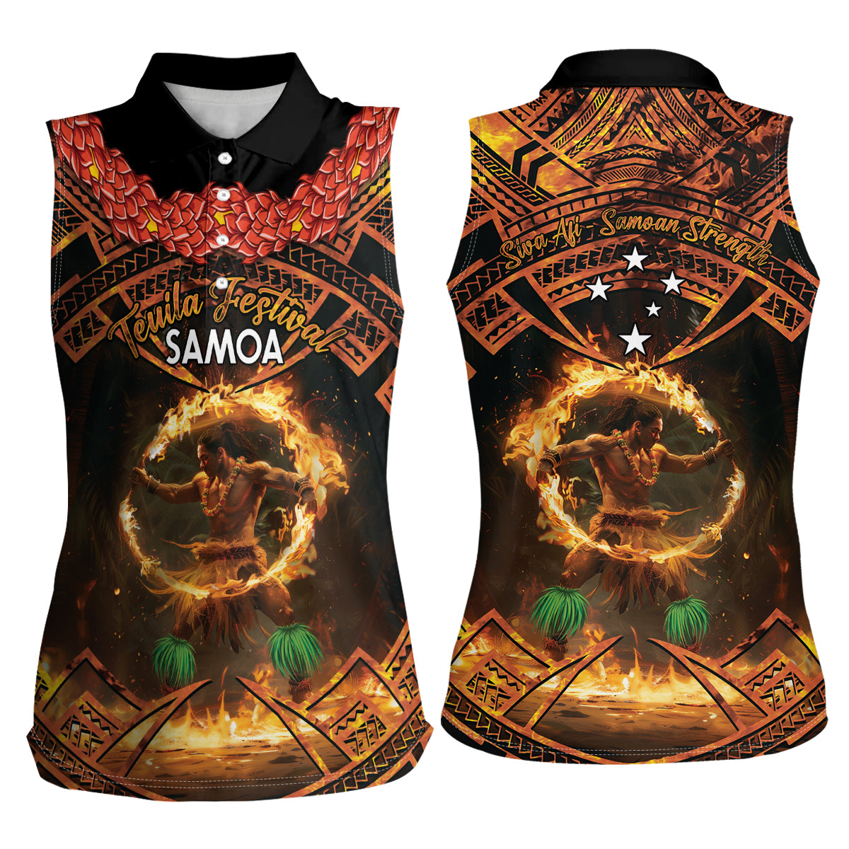 Samoa Teuila 2024 Festival Women Sleeveless Polo Shirt Samoan Siva Afi With Red Gingers LT14 - Polynesian Pride