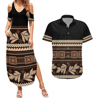 Black Samoa Siapo Teuila Flowers Couples Matching Summer Maxi Dress and Hawaiian Shirt LT14 Black - Polynesian Pride