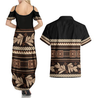 Black Samoa Siapo Teuila Flowers Couples Matching Summer Maxi Dress and Hawaiian Shirt LT14 - Polynesian Pride