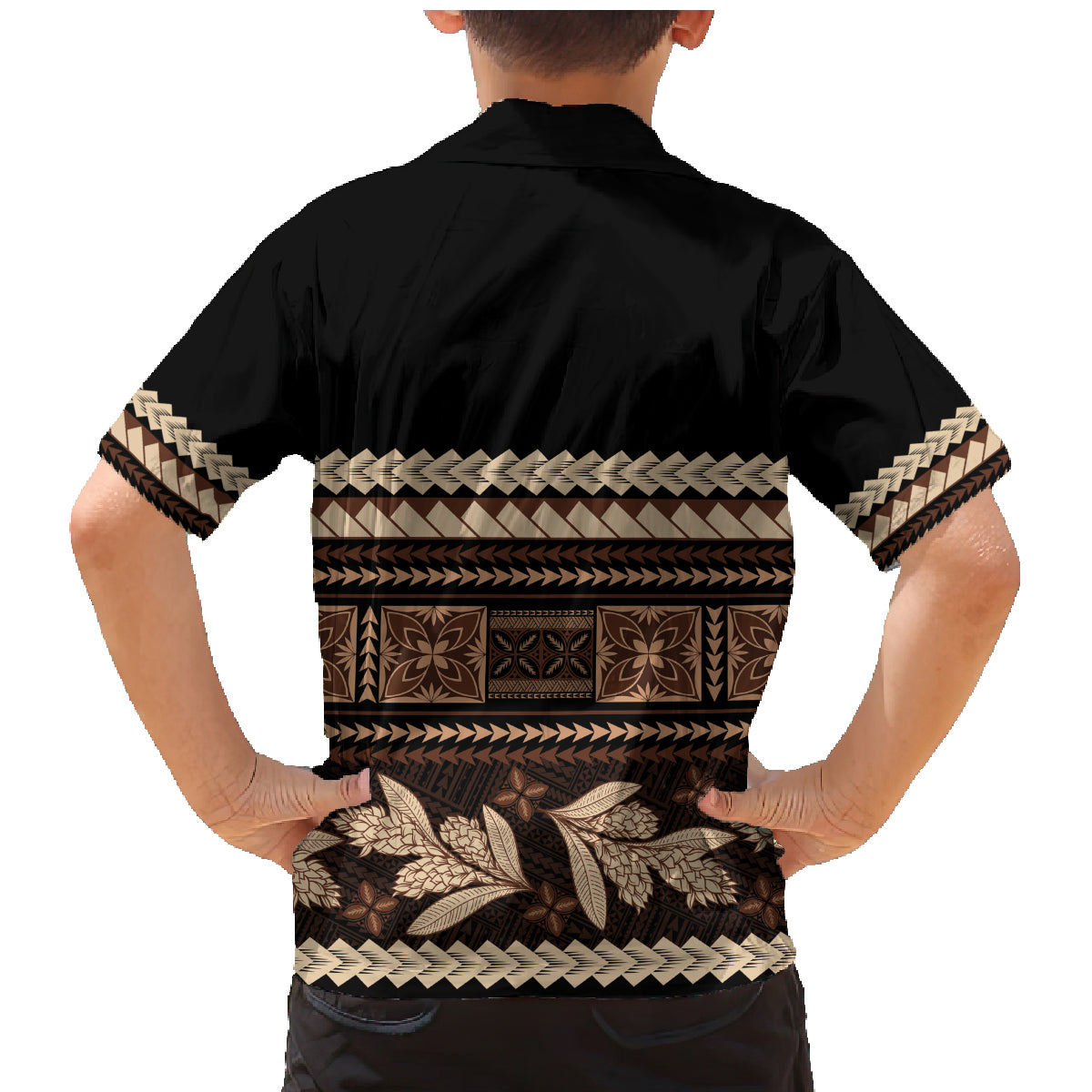 Black Samoa Siapo Teuila Flowers Family Matching Mermaid Dress and Hawaiian Shirt LT14 - Polynesian Pride