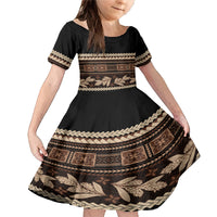 Black Samoa Siapo Teuila Flowers Family Matching Mermaid Dress and Hawaiian Shirt LT14 Daughter's Dress Black - Polynesian Pride