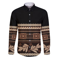 Black Samoa Siapo Teuila Flowers Family Matching Mermaid Dress and Hawaiian Shirt LT14 Dad's Shirt - Long Sleeve Black - Polynesian Pride