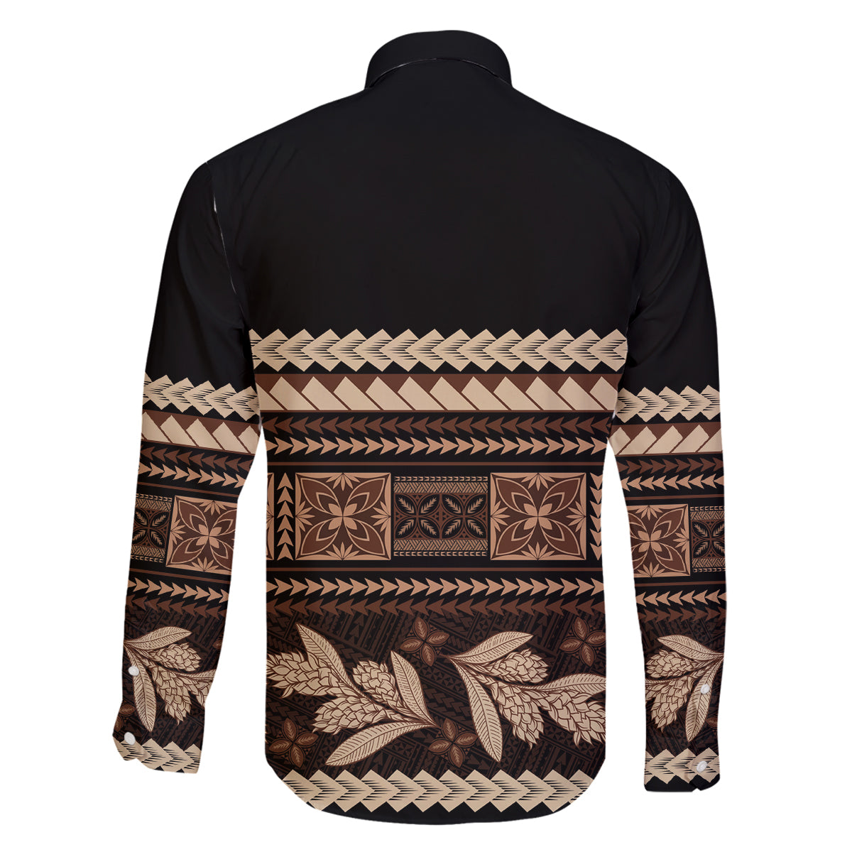 Black Samoa Siapo Teuila Flowers Family Matching Off The Shoulder Long Sleeve Dress and Hawaiian Shirt LT14 - Polynesian Pride