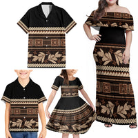 Black Samoa Siapo Teuila Flowers Family Matching Off Shoulder Maxi Dress and Hawaiian Shirt LT14 - Polynesian Pride