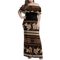Black Samoa Siapo Teuila Flowers Family Matching Off Shoulder Maxi Dress and Hawaiian Shirt LT14 Mom's Dress Black - Polynesian Pride