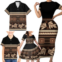 Black Samoa Siapo Teuila Flowers Family Matching Short Sleeve Bodycon Dress and Hawaiian Shirt LT14 - Polynesian Pride