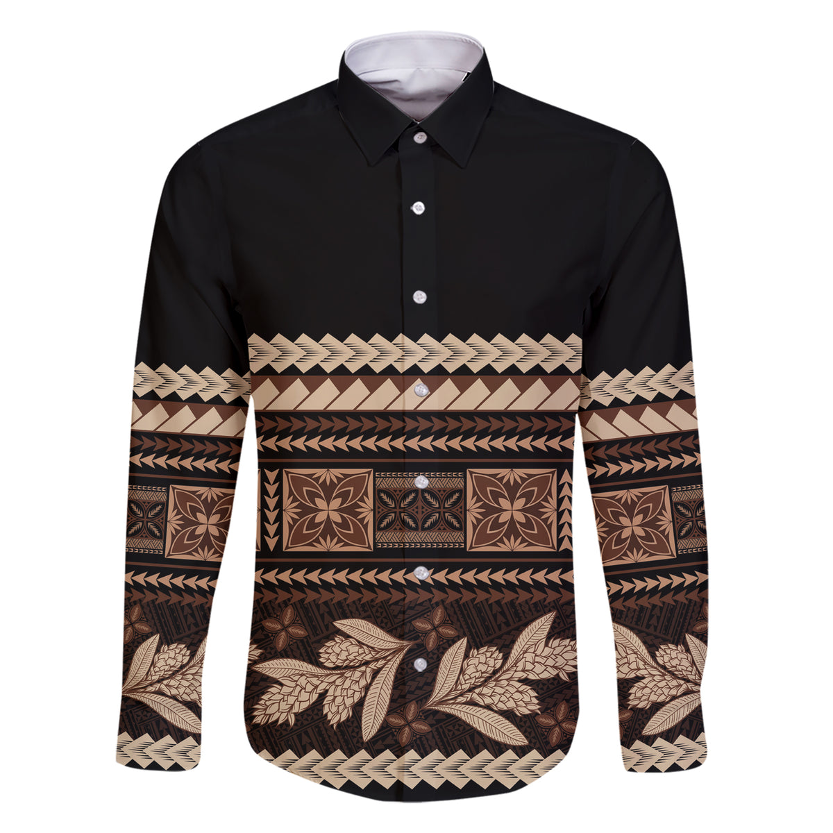 Black Samoa Siapo Teuila Flowers Family Matching Short Sleeve Bodycon Dress and Hawaiian Shirt LT14 Dad's Shirt - Long Sleeve Black - Polynesian Pride