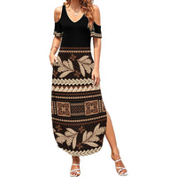 Black Samoa Siapo Teuila Flowers Family Matching Summer Maxi Dress and Hawaiian Shirt LT14 Mom's Dress Black - Polynesian Pride