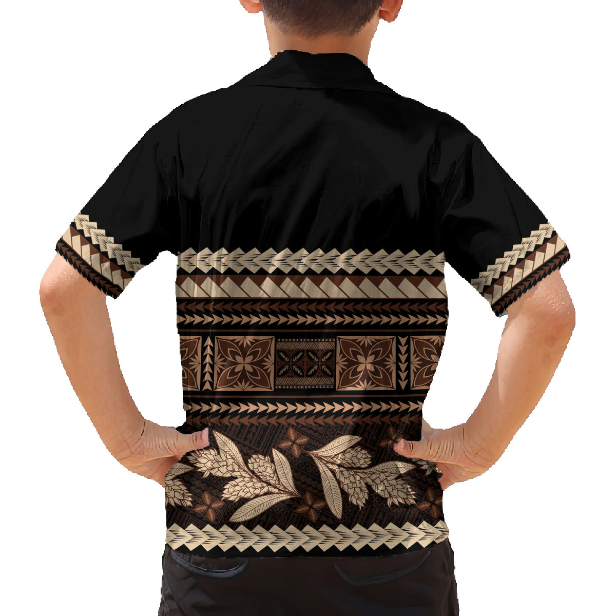 Black Samoa Siapo Teuila Flowers Family Matching Tank Maxi Dress and Hawaiian Shirt LT14 - Polynesian Pride