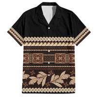 Black Samoa Siapo Teuila Flowers Family Matching Tank Maxi Dress and Hawaiian Shirt LT14 Dad's Shirt - Short Sleeve Black - Polynesian Pride
