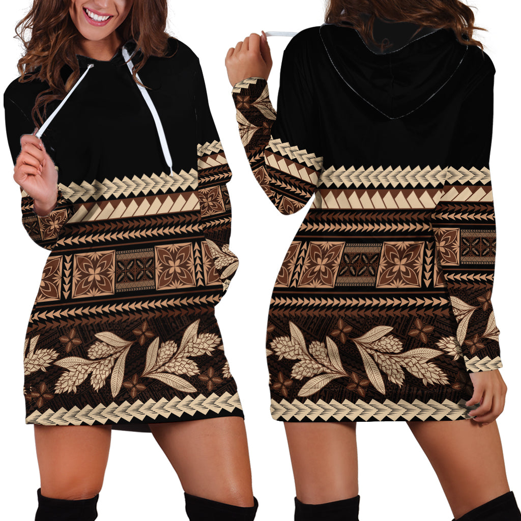 Black Samoa Siapo Teuila Flowers Hoodie Dress LT14 - Polynesian Pride
