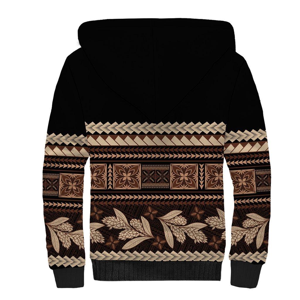 Black Samoa Siapo Teuila Flowers Sherpa Hoodie LT14 - Polynesian Pride