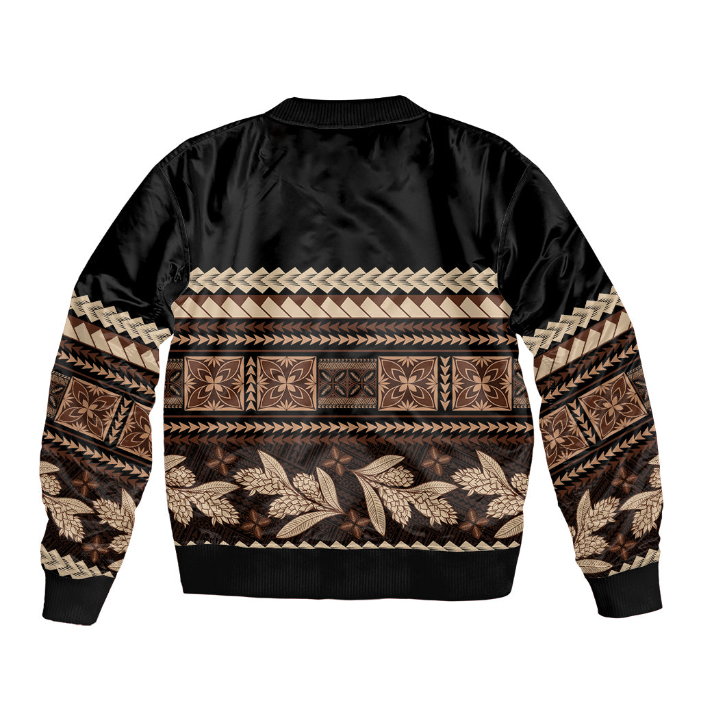 Black Samoa Siapo Teuila Flowers Sleeve Zip Bomber Jacket