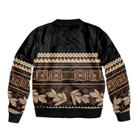 Black Samoa Siapo Teuila Flowers Sleeve Zip Bomber Jacket