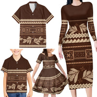 Brown Samoa Siapo Teuila Flowers Family Matching Long Sleeve Bodycon Dress and Hawaiian Shirt LT14 - Polynesian Pride