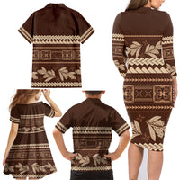 Brown Samoa Siapo Teuila Flowers Family Matching Long Sleeve Bodycon Dress and Hawaiian Shirt LT14 - Polynesian Pride