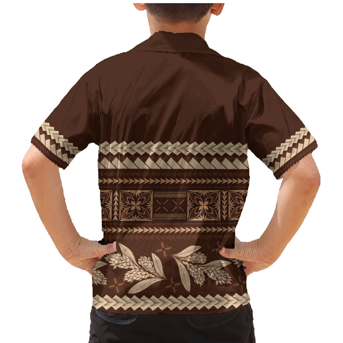Brown Samoa Siapo Teuila Flowers Family Matching Mermaid Dress and Hawaiian Shirt LT14 - Polynesian Pride