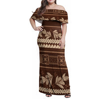 Brown Samoa Siapo Teuila Flowers Family Matching Off Shoulder Maxi Dress and Hawaiian Shirt LT14 Mom's Dress Brown - Polynesian Pride
