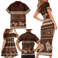 Brown Samoa Siapo Teuila Flowers Family Matching Short Sleeve Bodycon Dress and Hawaiian Shirt LT14 - Polynesian Pride