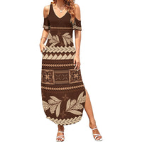 Brown Samoa Siapo Teuila Flowers Family Matching Summer Maxi Dress and Hawaiian Shirt LT14 Mom's Dress Brown - Polynesian Pride