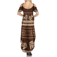 Brown Samoa Siapo Teuila Flowers Family Matching Summer Maxi Dress and Hawaiian Shirt LT14 - Polynesian Pride