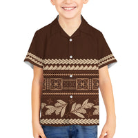 Brown Samoa Siapo Teuila Flowers Family Matching Summer Maxi Dress and Hawaiian Shirt LT14 Son's Shirt Brown - Polynesian Pride
