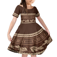 Brown Samoa Siapo Teuila Flowers Kid Short Sleeve Dress LT14 KID Brown - Polynesian Pride