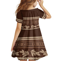 Brown Samoa Siapo Teuila Flowers Kid Short Sleeve Dress LT14 - Polynesian Pride