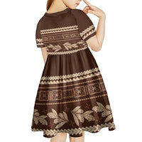 Brown Samoa Siapo Teuila Flowers Kid Short Sleeve Dress LT14 - Polynesian Pride