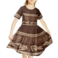 Brown Samoa Siapo Teuila Flowers Kid Short Sleeve Dress LT14 - Polynesian Pride