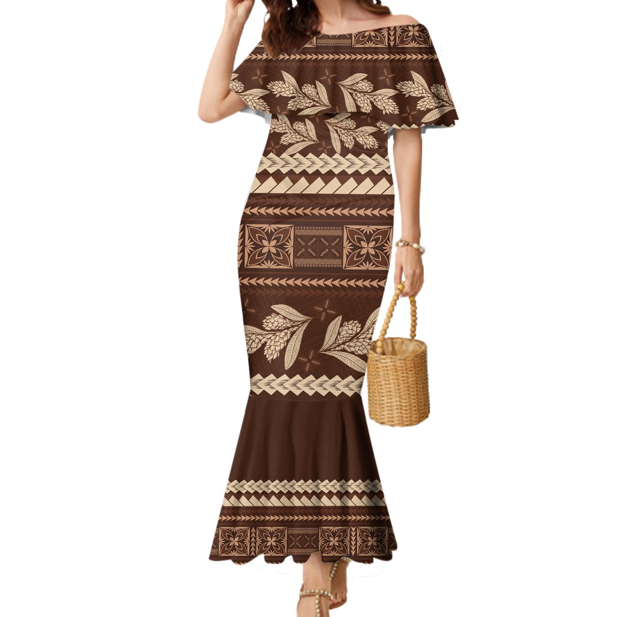 Brown Samoa Siapo Teuila Flowers Mermaid Dress