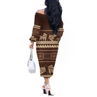 Brown Samoa Siapo Teuila Flowers Off The Shoulder Long Sleeve Dress LT14 - Polynesian Pride