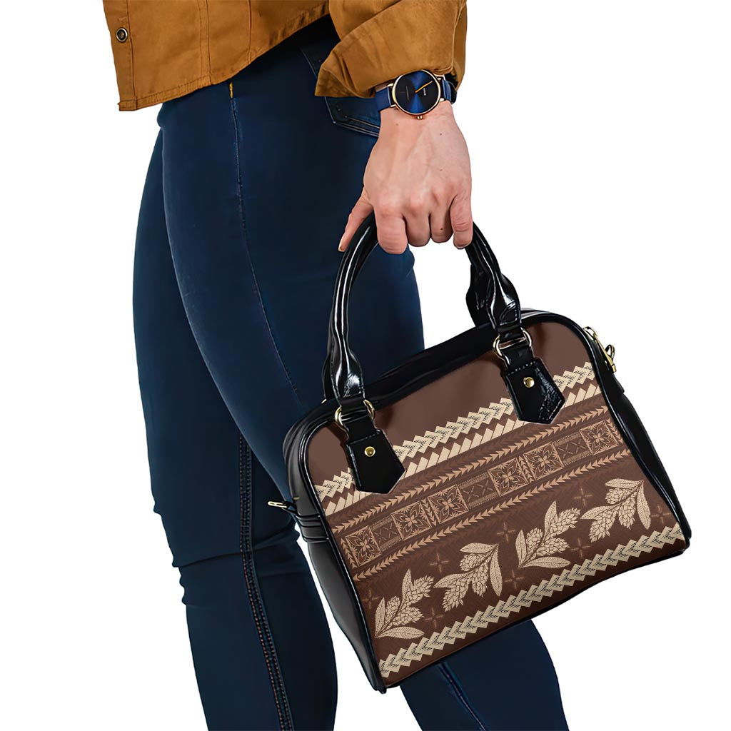 Brown Samoa Siapo Teuila Flowers Shoulder Handbag