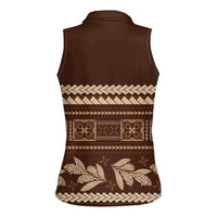 Brown Samoa Siapo Teuila Flowers Women Sleeveless Polo Shirt