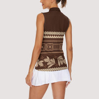Brown Samoa Siapo Teuila Flowers Women Sleeveless Polo Shirt