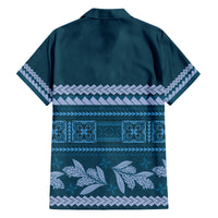 Dark Cyan Samoa Siapo Teuila Flowers Family Matching Off Shoulder Maxi Dress and Hawaiian Shirt LT14 - Polynesian Pride