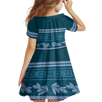 Dark Cyan Samoa Siapo Teuila Flowers Family Matching Off Shoulder Short Dress and Hawaiian Shirt LT14 - Polynesian Pride