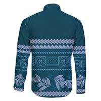 Dark Cyan Samoa Siapo Teuila Flowers Family Matching Off Shoulder Short Dress and Hawaiian Shirt LT14 - Polynesian Pride