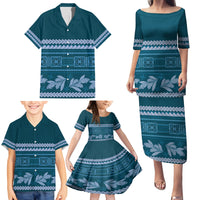 Dark Cyan Samoa Siapo Teuila Flowers Family Matching Puletasi and Hawaiian Shirt LT14 - Polynesian Pride