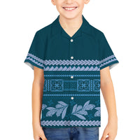 Dark Cyan Samoa Siapo Teuila Flowers Family Matching Short Sleeve Bodycon Dress and Hawaiian Shirt LT14 Son's Shirt Dark Cyan - Polynesian Pride